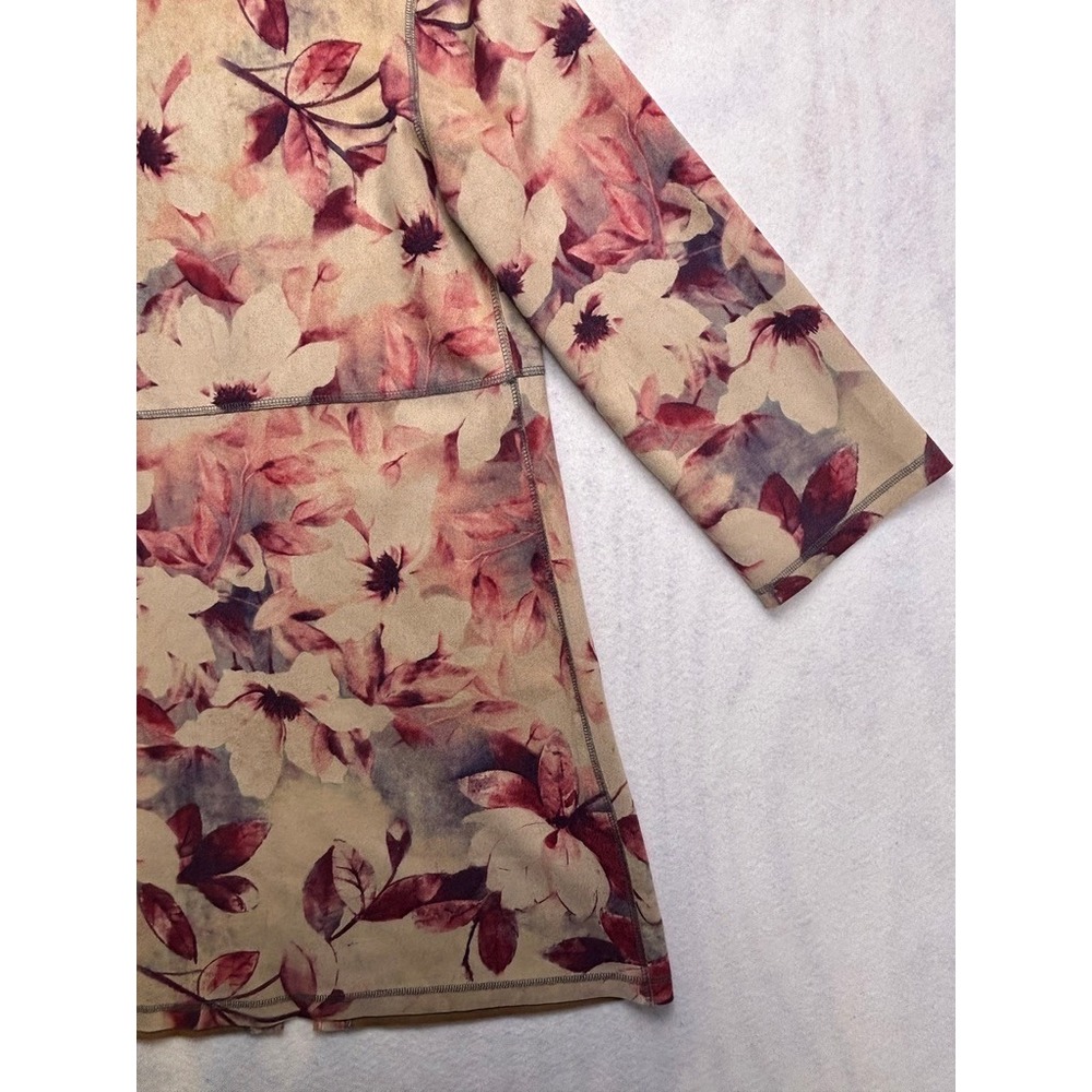Solitaire Womens Floral Faux Suede Open Front Duster Cardigan Tan Mauve Medium‎ - Picture 13 of 13